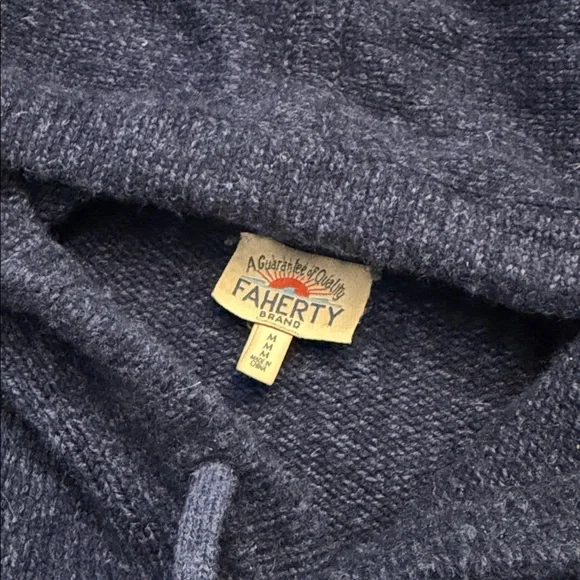 Faherty Wool & Cashmere Popover Hoodie Navy Hooded Sweater Size Medium - Picture 3 of 5